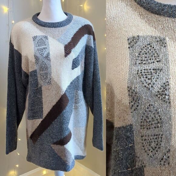 NWT Vintage 90s Segue Sweater Silk Angora Gray Beaded Size S - Picture 1 of 9